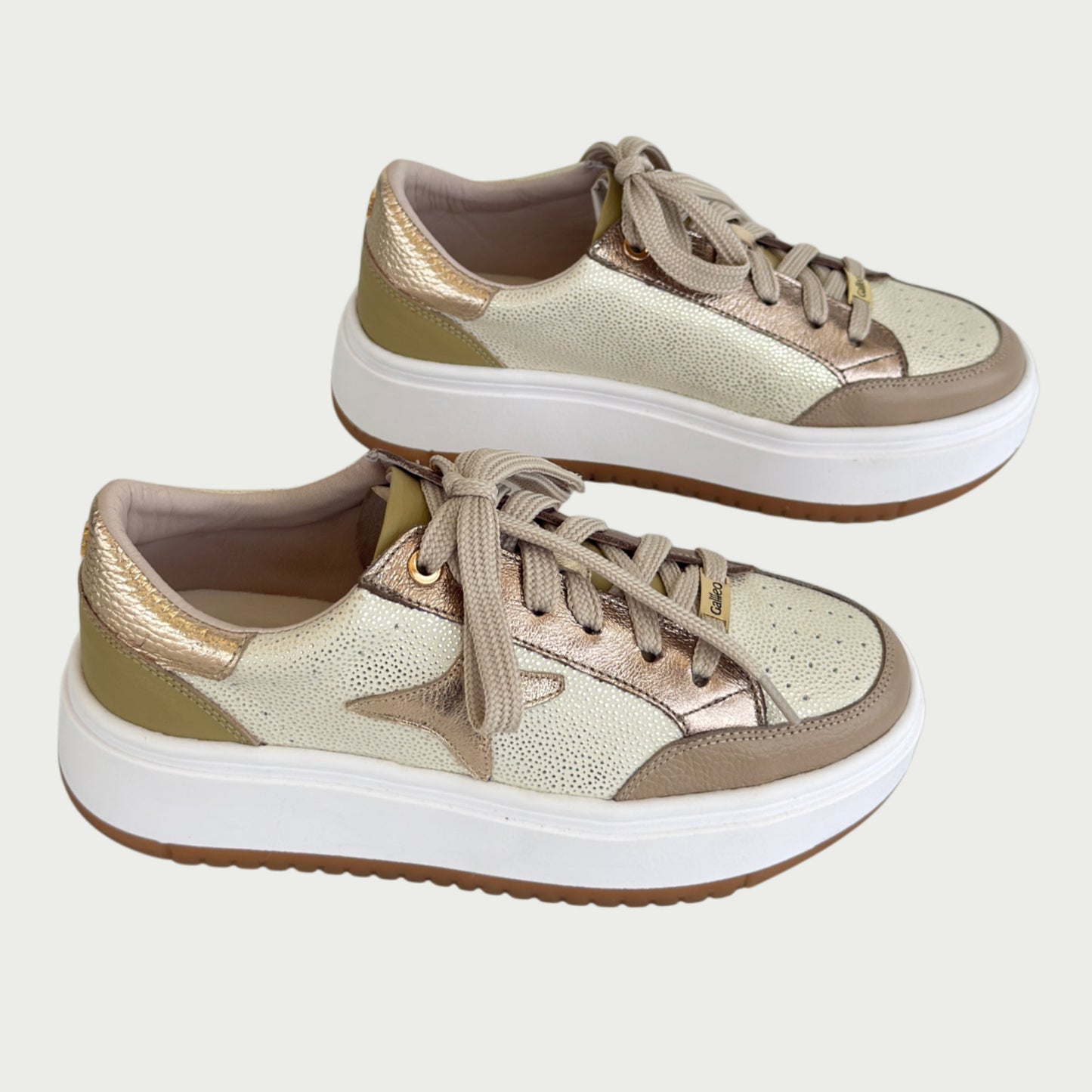 Tenis en cuero bronce x taupe y pistacho Ref: 902ZPCRE