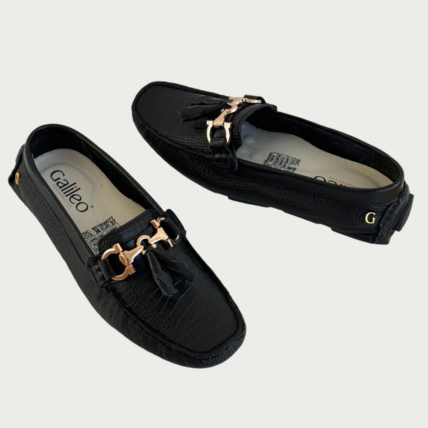 Mocasin cuero negro Rf 400243MPN