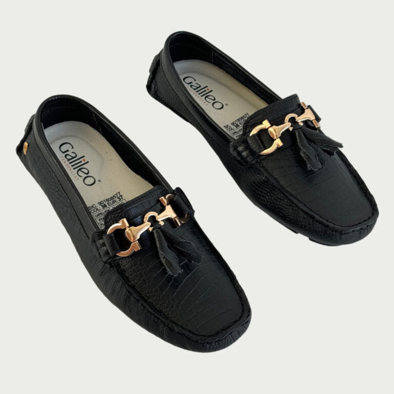 Mocasin cuero negro Rf 400243MPN
