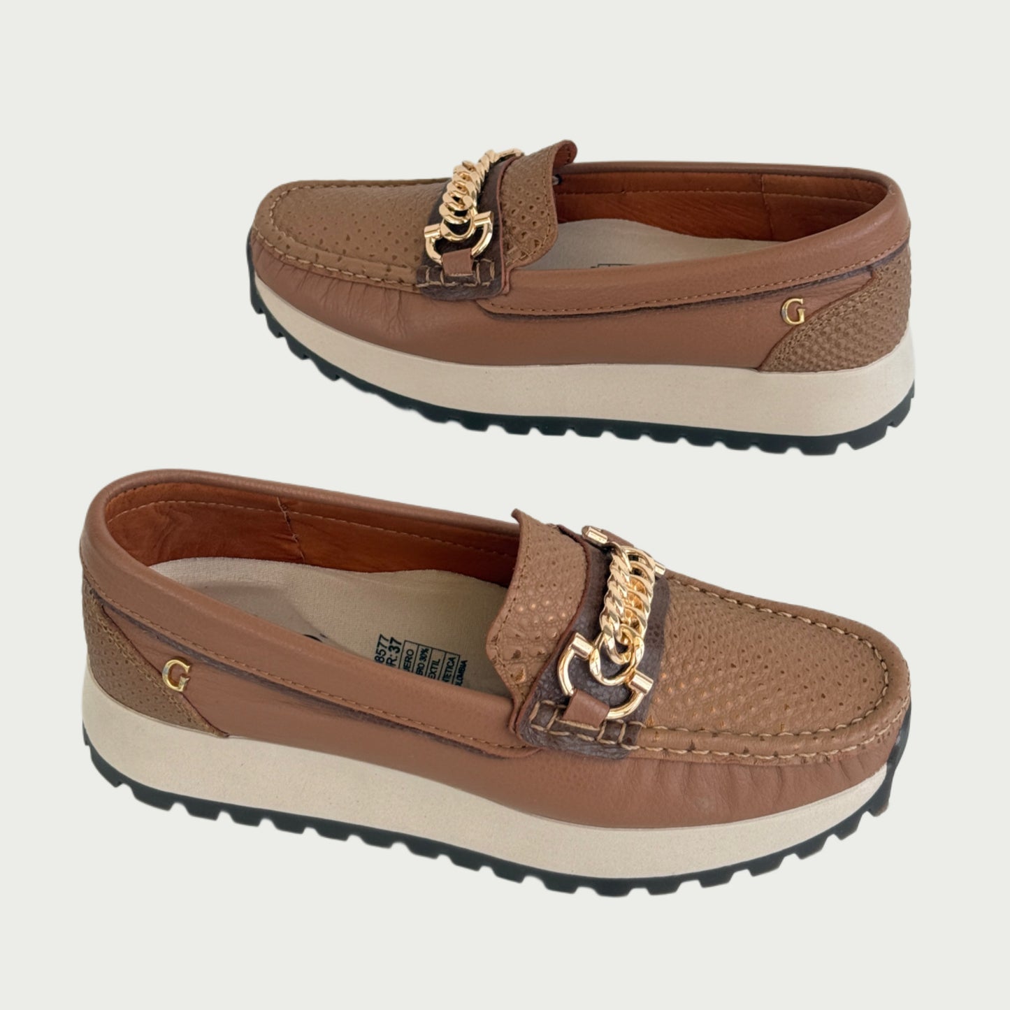 Mocasines en cuero miel x folia Ref: 1002BAWPM