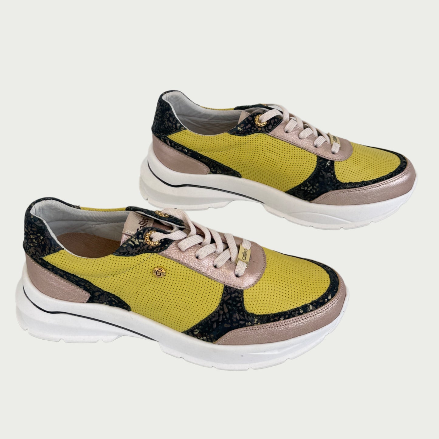 Tenis en cuero amarrillo x oro rosa Ref: SD20NORO8