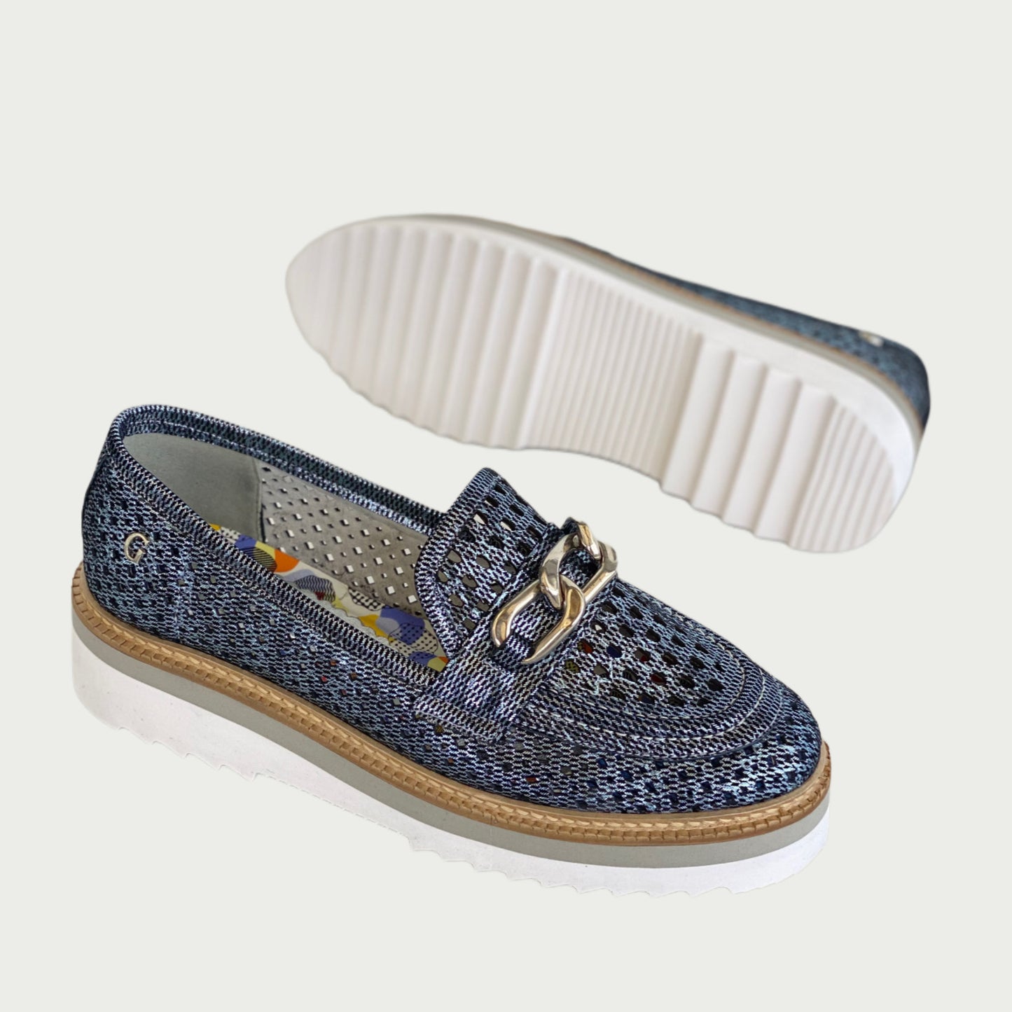 Mocasines en cuero azul brillante Ref: 6143NPZ