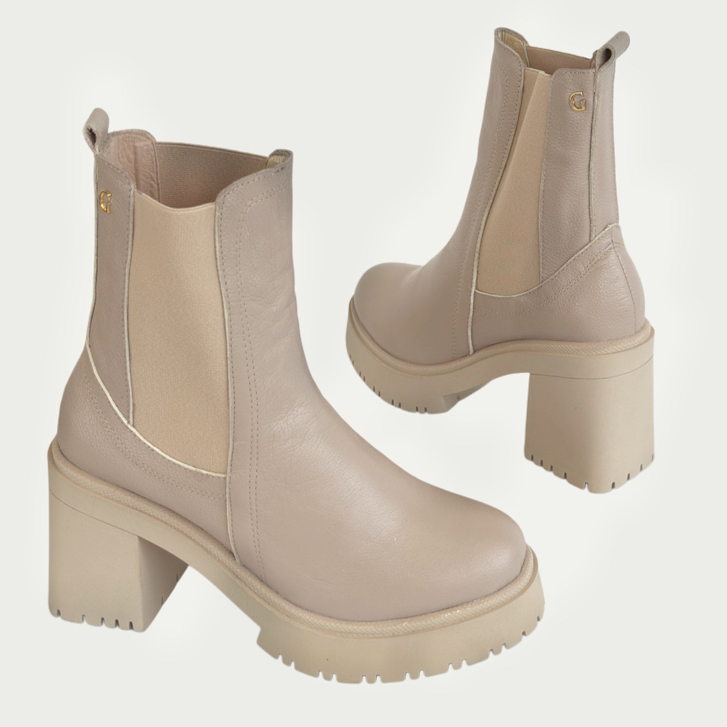Botines en cuero beige diamantino rino Ref: 1753