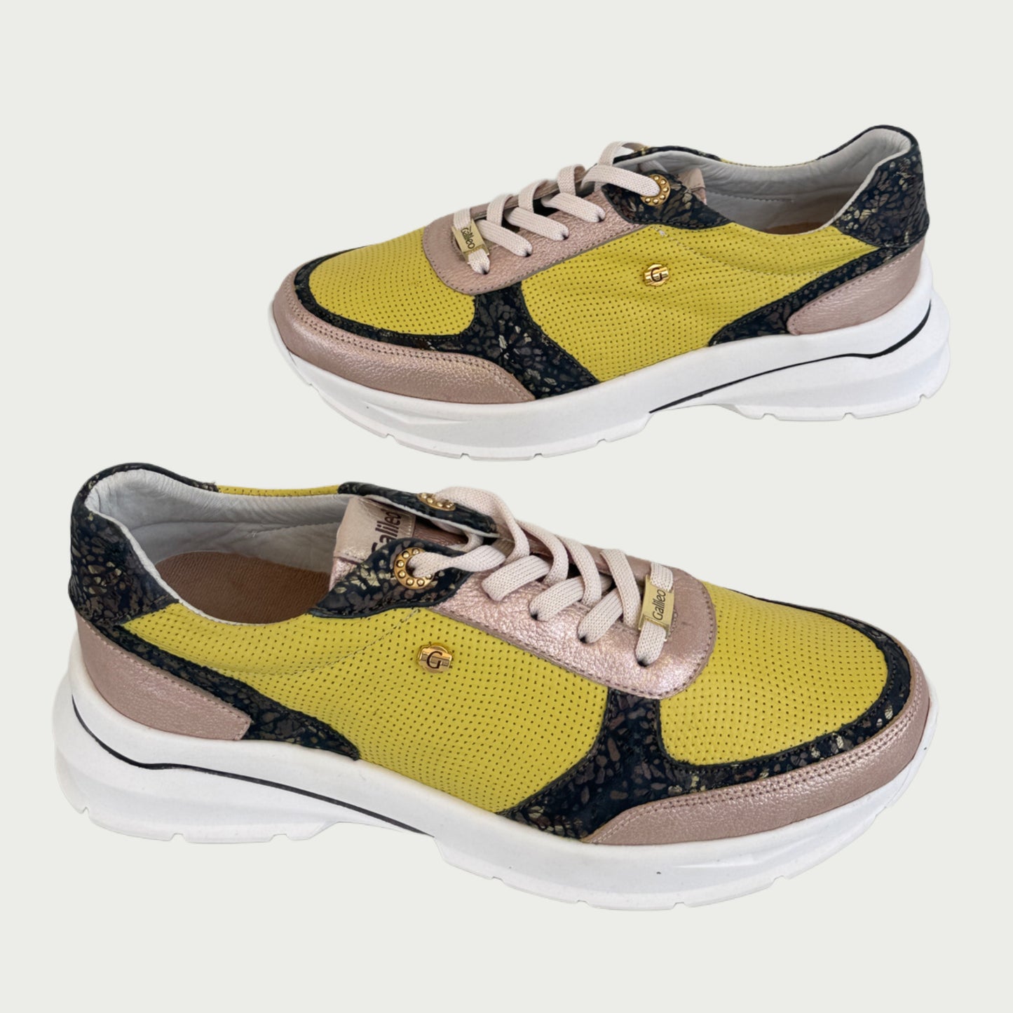 Tenis en cuero amarrillo x oro rosa Ref: SD20NORO8