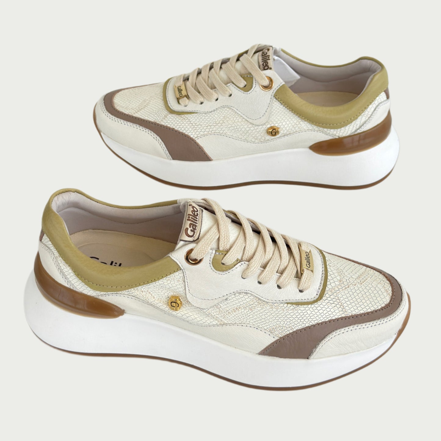 Tenis en cuero beige x mostaza Ref: SD-128