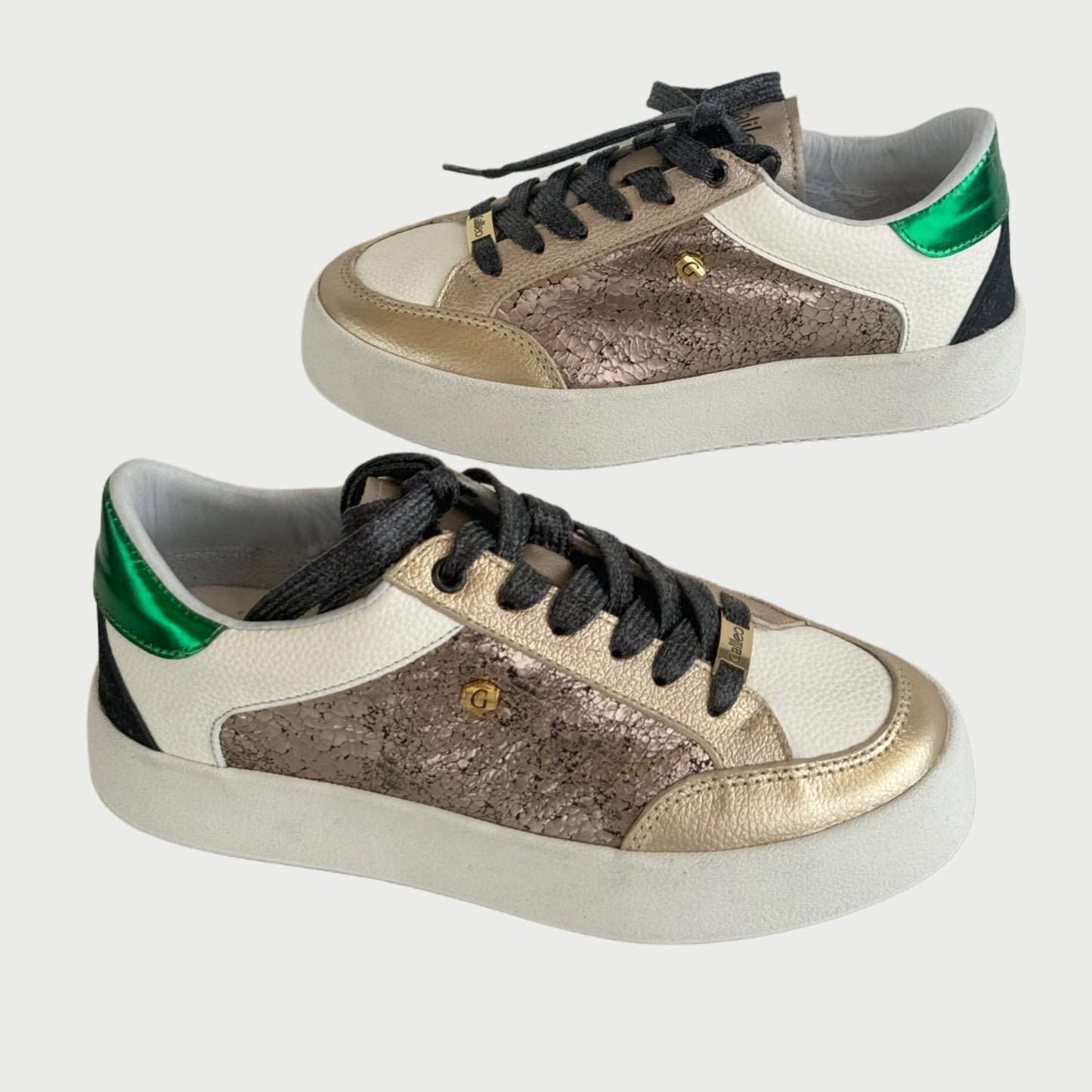 Tenis en cuero dorado x verde y negro Ref: FRANCING