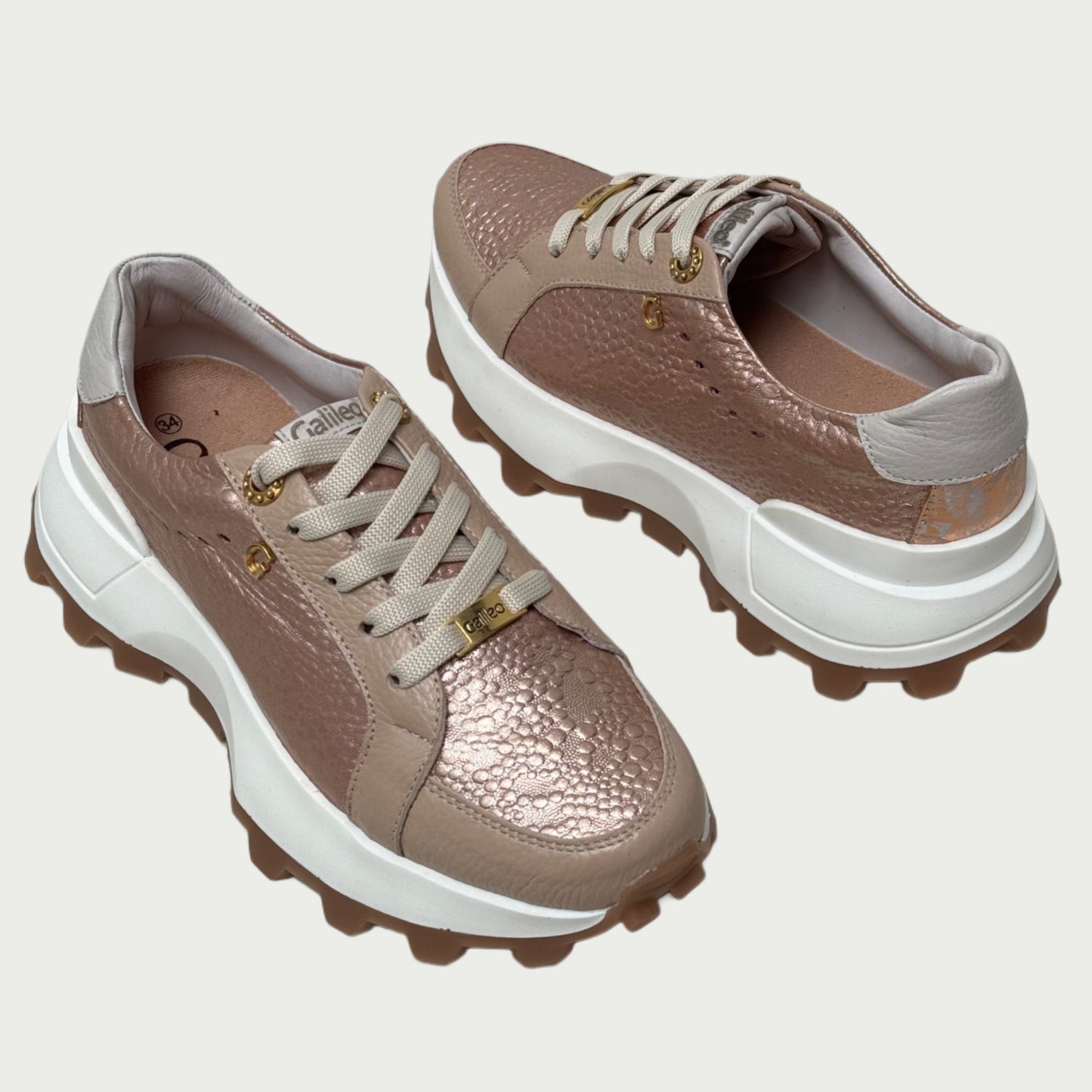 Tennis cuero taupe x oro rosa Rf SD68