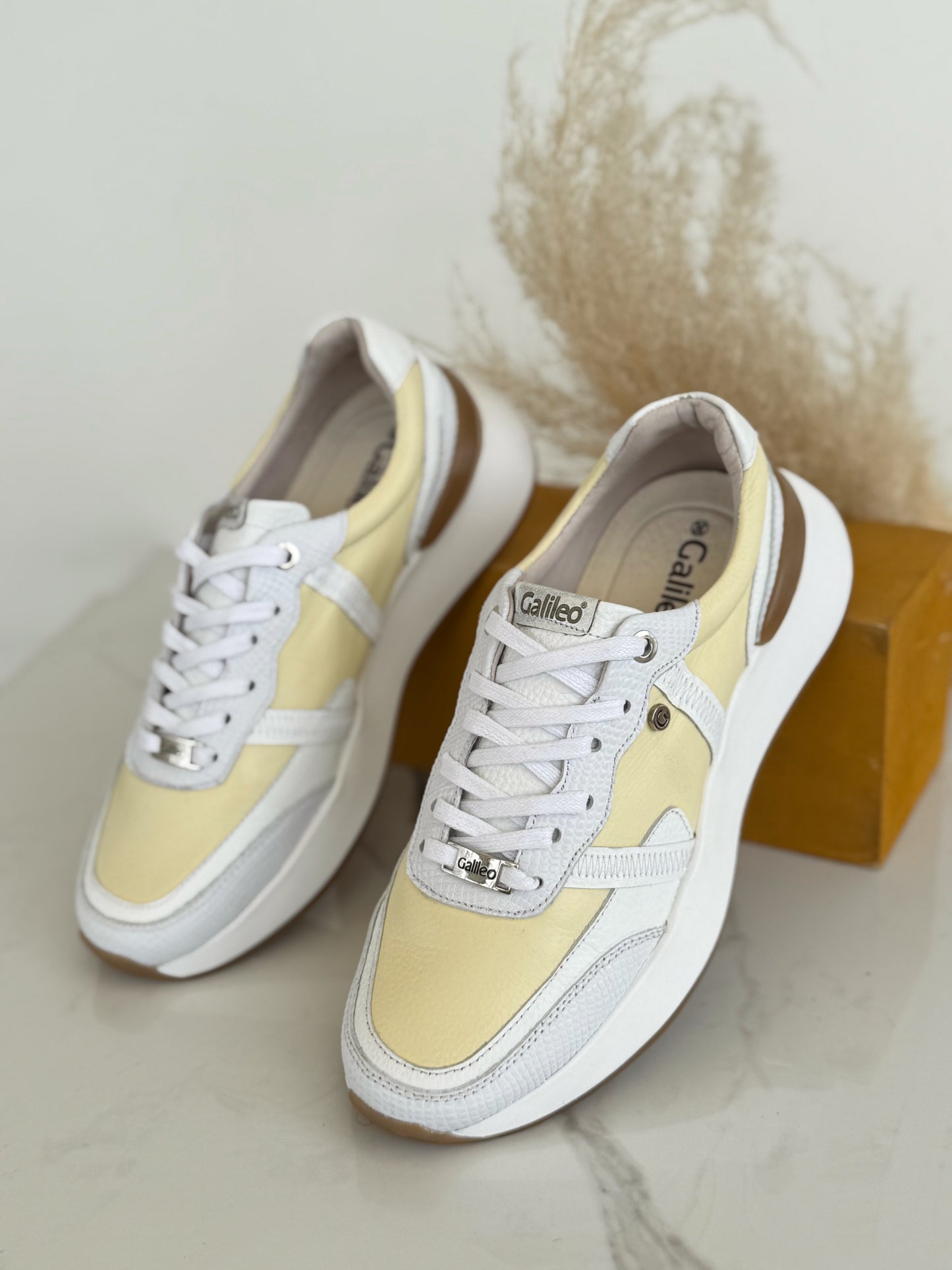 Tenis en cuero blanco x crema Ref: SD132ZCR