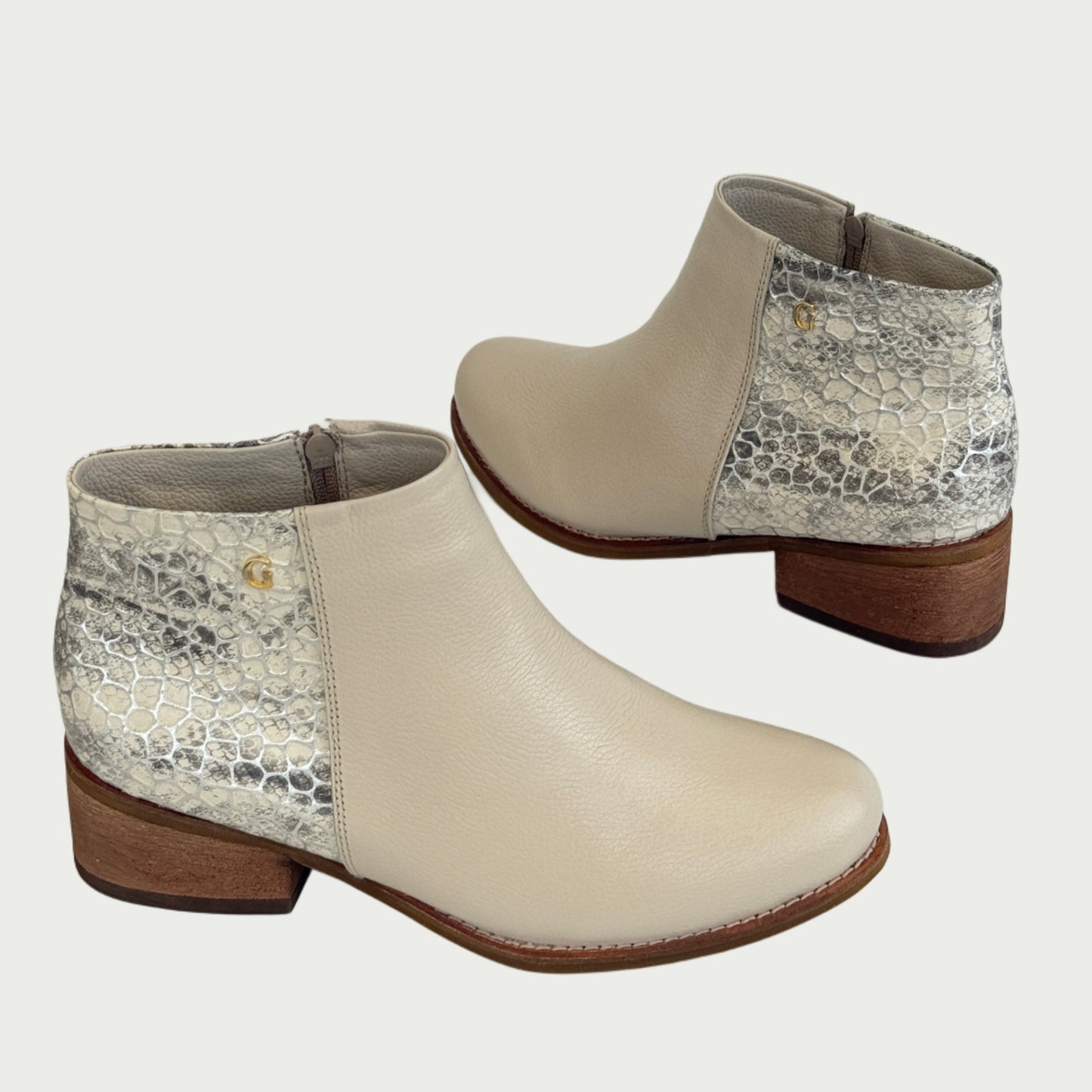 Botines en cuero beige x piton Ref: 819XPAR