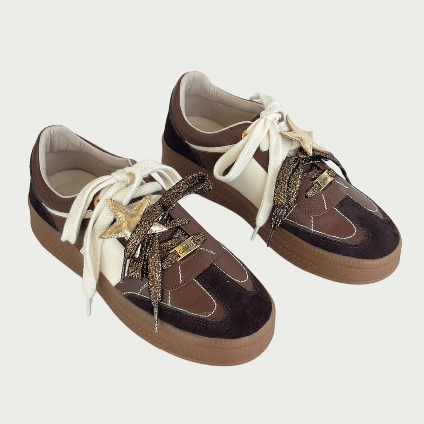 Tenis cuero cafe x beige Ref : 704xcaf6