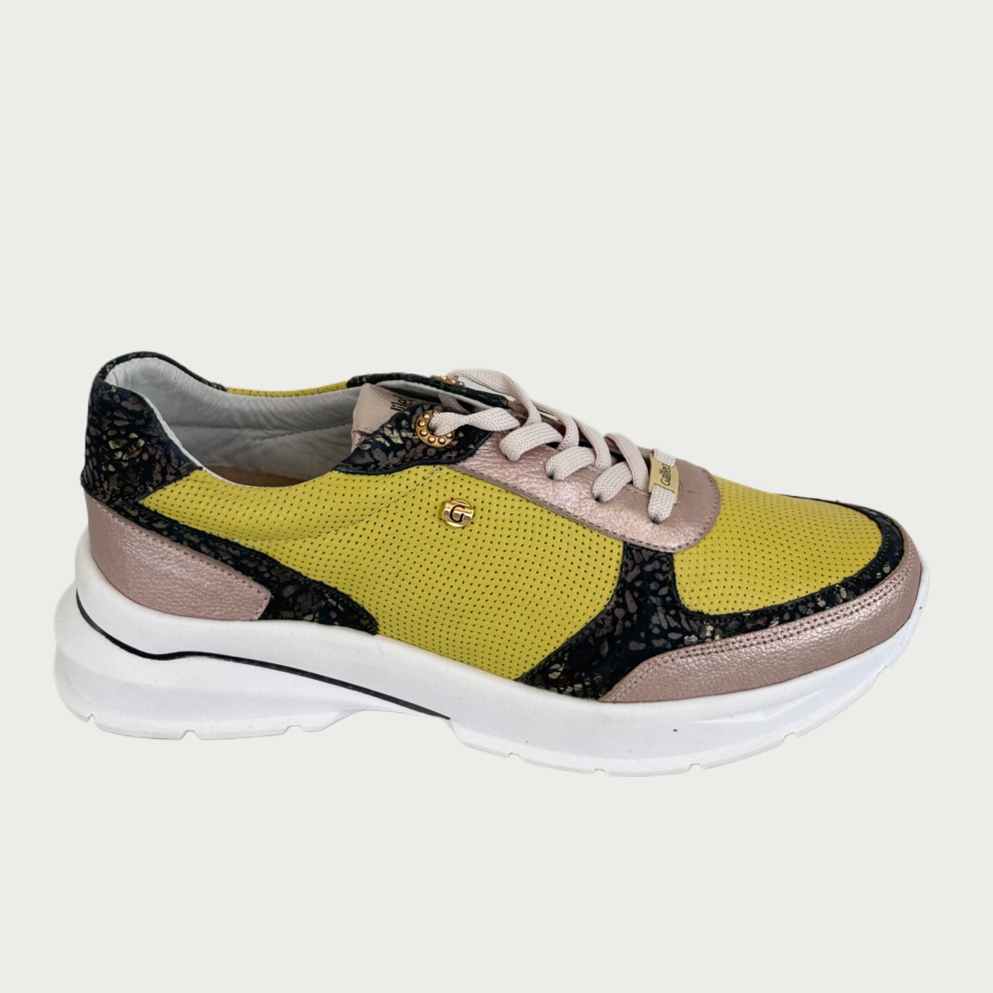 Tenis en cuero amarrillo x oro rosa Ref: SD20NORO8