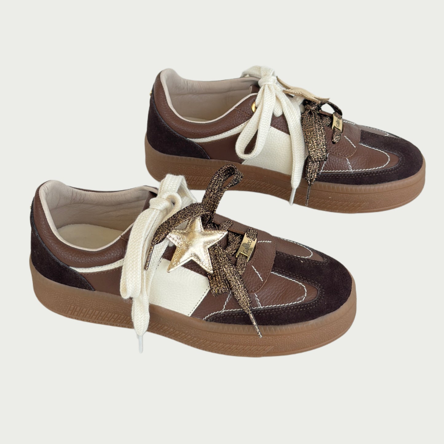 Tenis cuero cafe x beige Ref : 704xcaf6