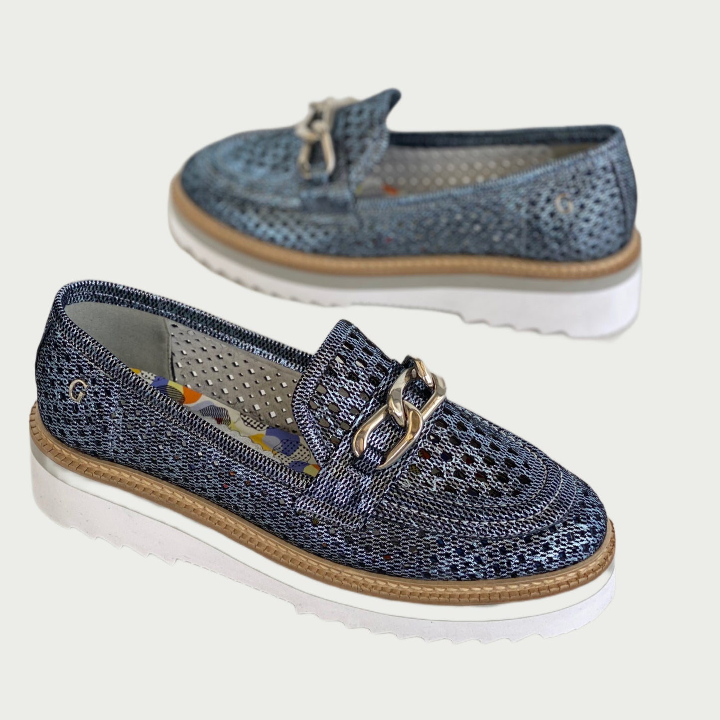 Mocasines en cuero azul brillante Ref: 6143NPZ