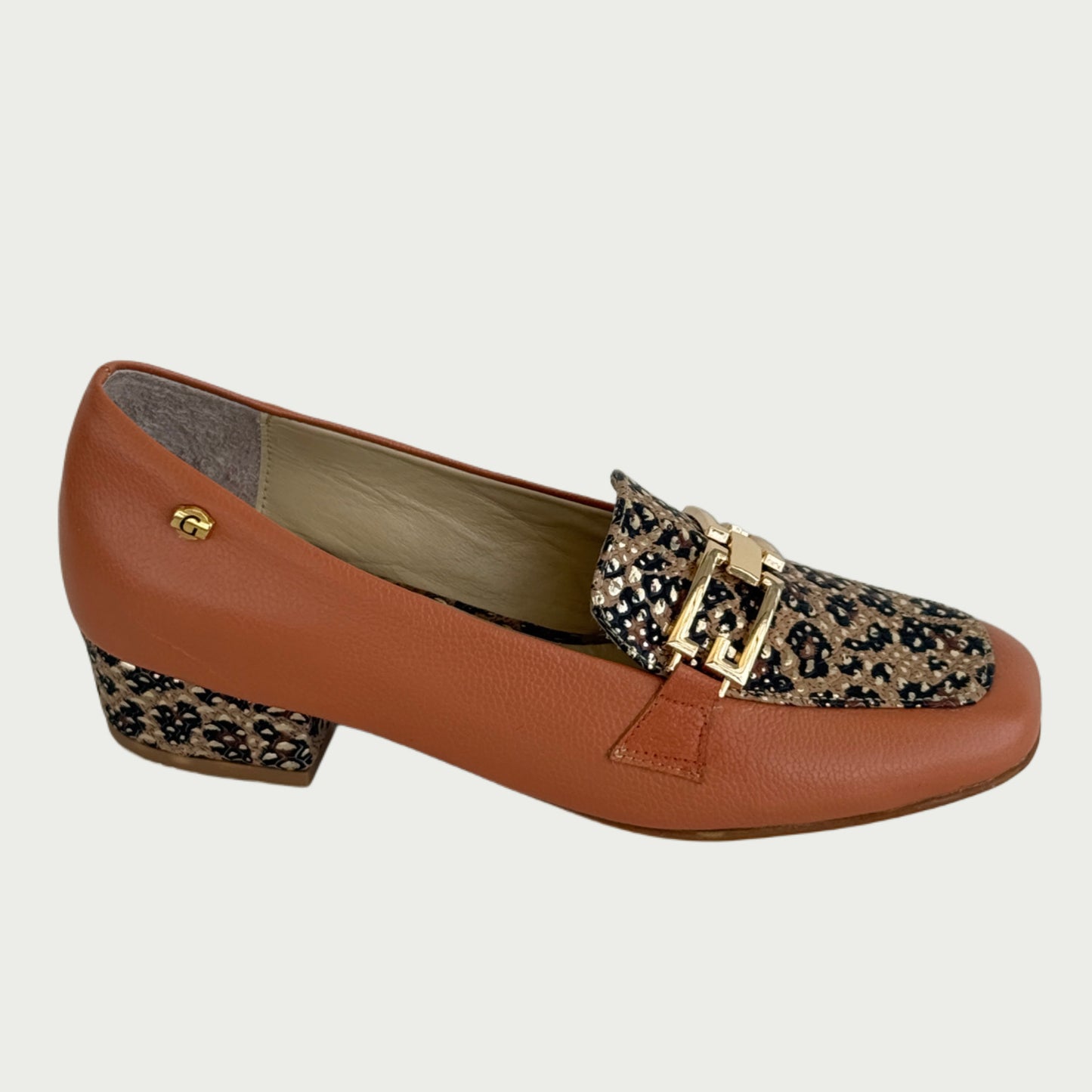 Zapato en cuero color sandal x animal print Ref : 5595MPSA4