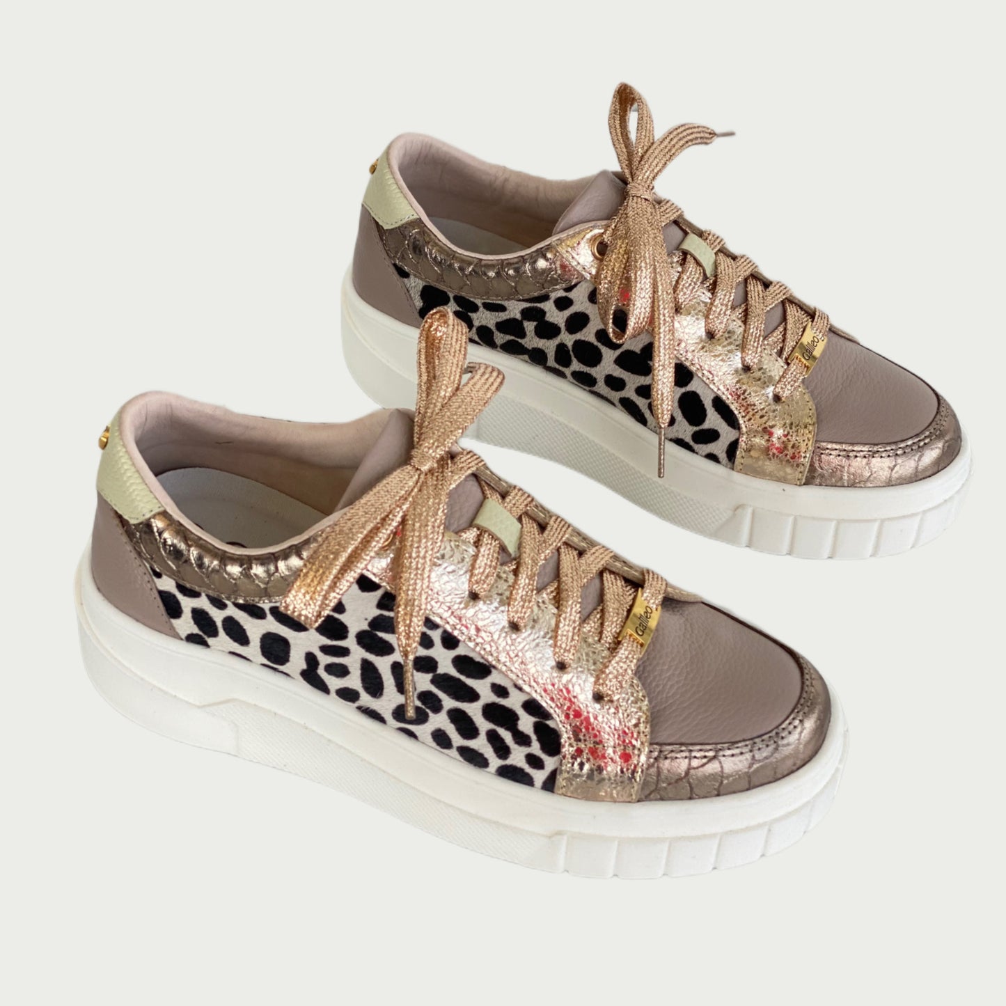 Tennis en cuero dorado x animal print Ref. C505NPMC