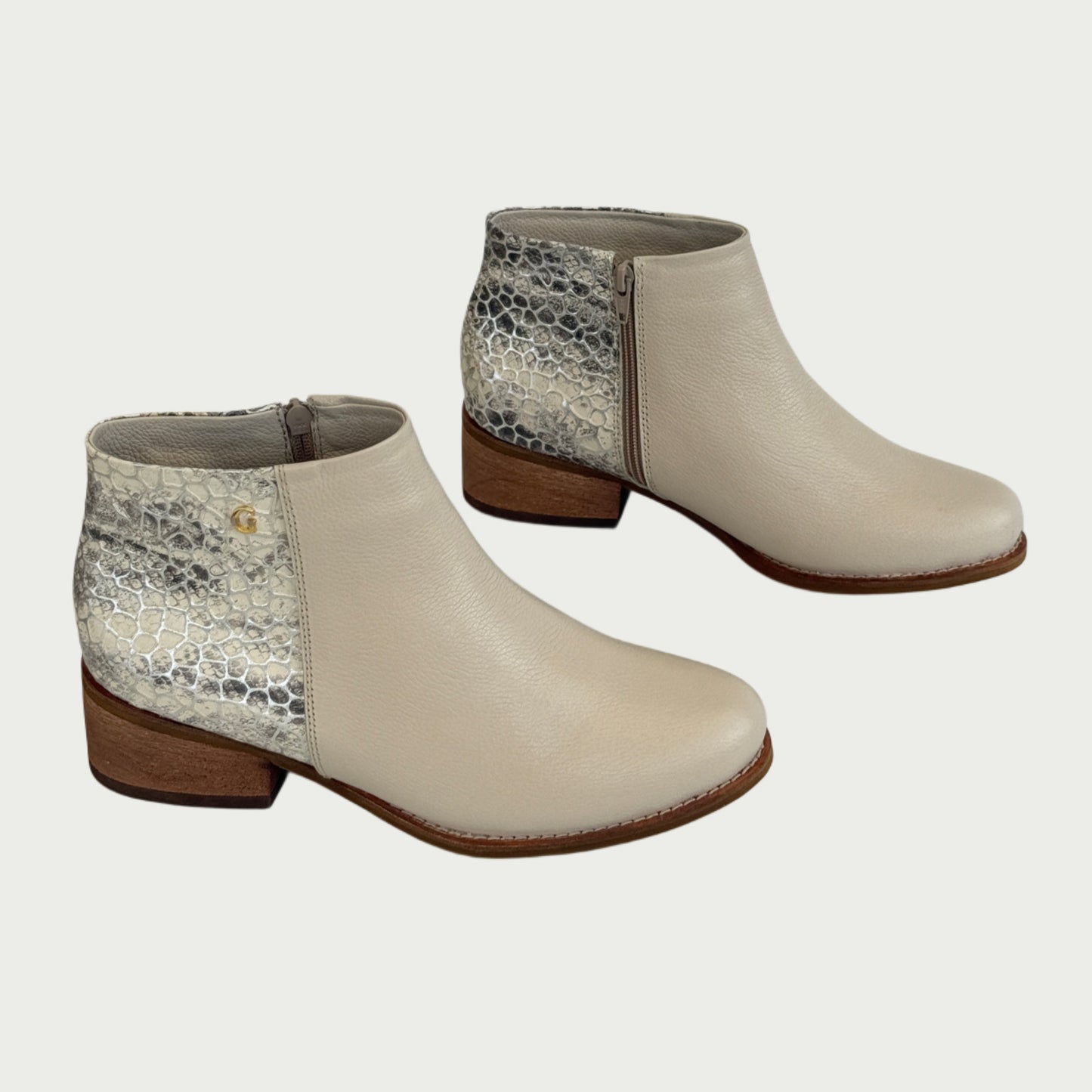 Botines en cuero beige x piton Ref: 819XPAR