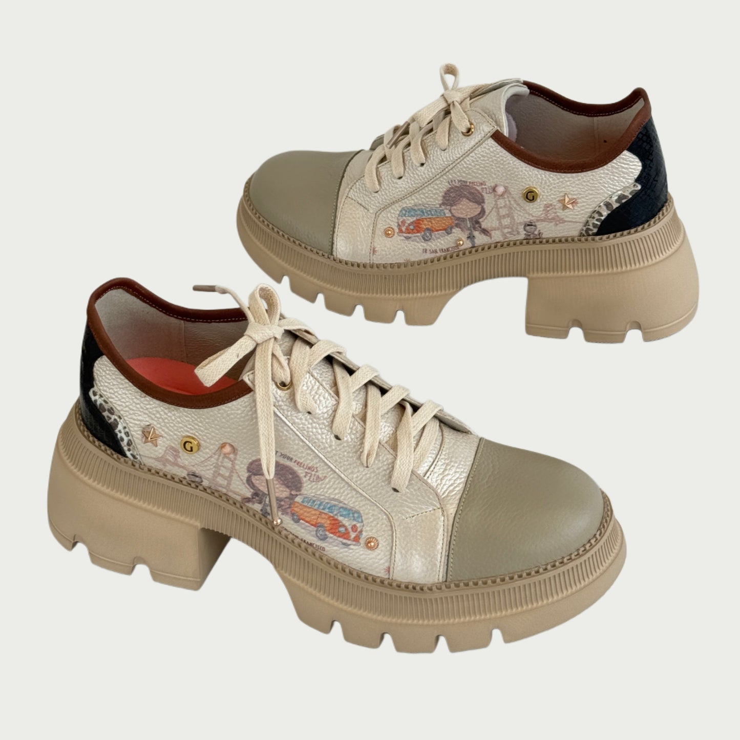 Bolichero en cuero platino x beige Ref: 5627WCHA