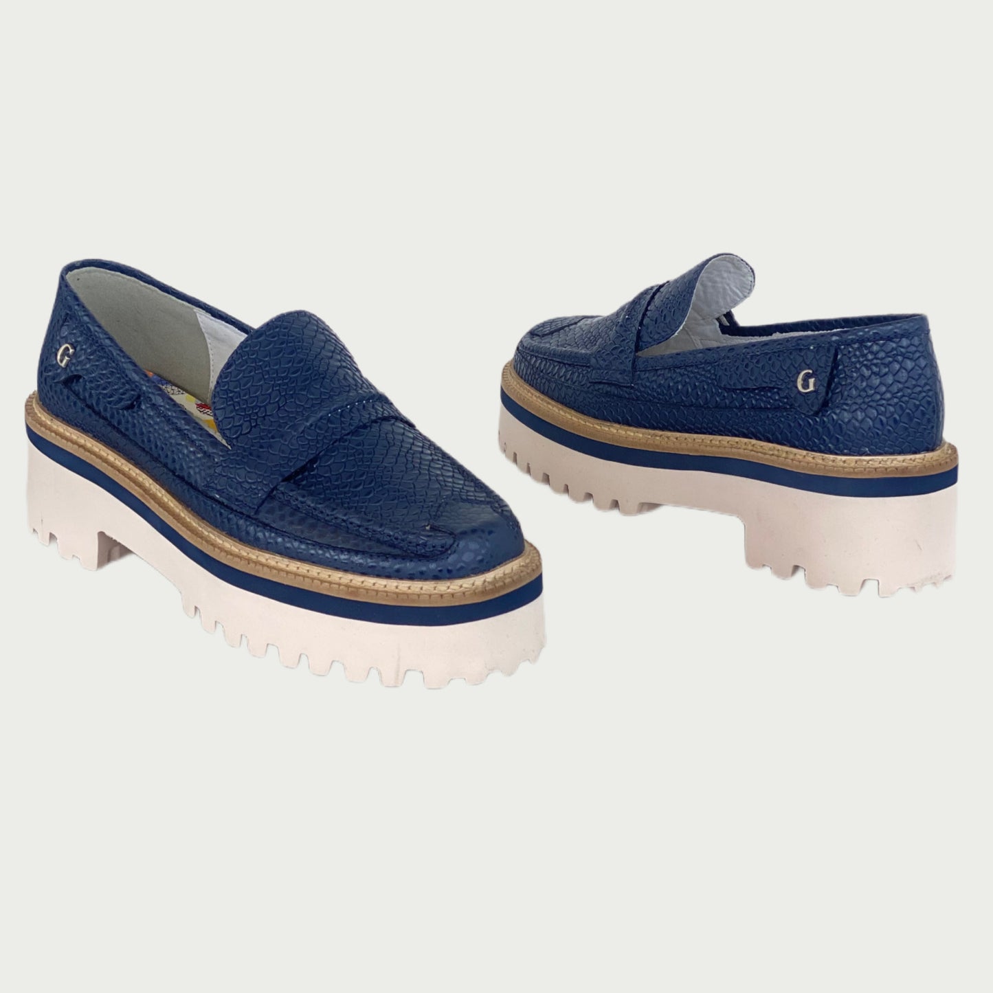 Mocasines cuero azul Rf 6146NPZ
