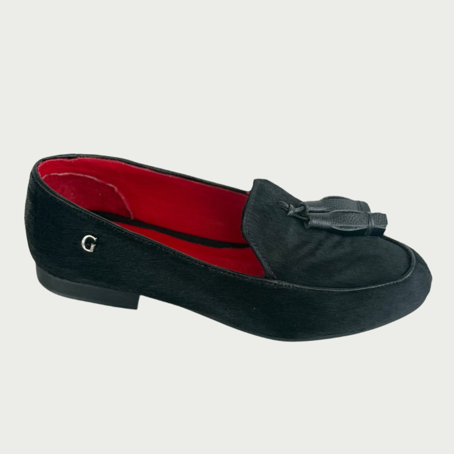 Mocasín en cuero x pelo negro margarita Ref: MARGAXPN