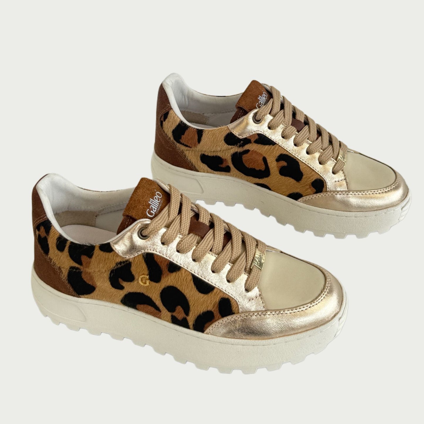 Tennis en cuero dorado x animal print Ref: SINAIXPMI