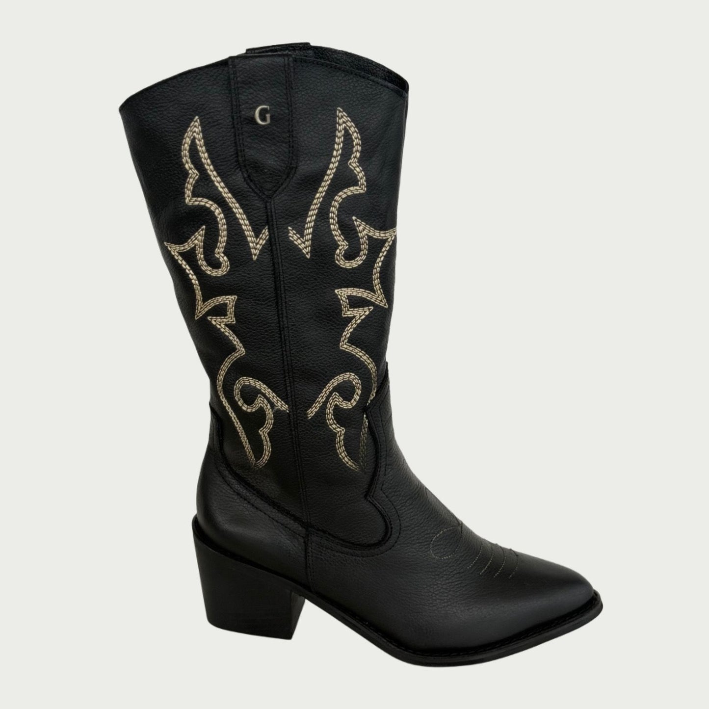 Botas texanas en cuero x folia negro - bordado beige Ref: 1731XPNG