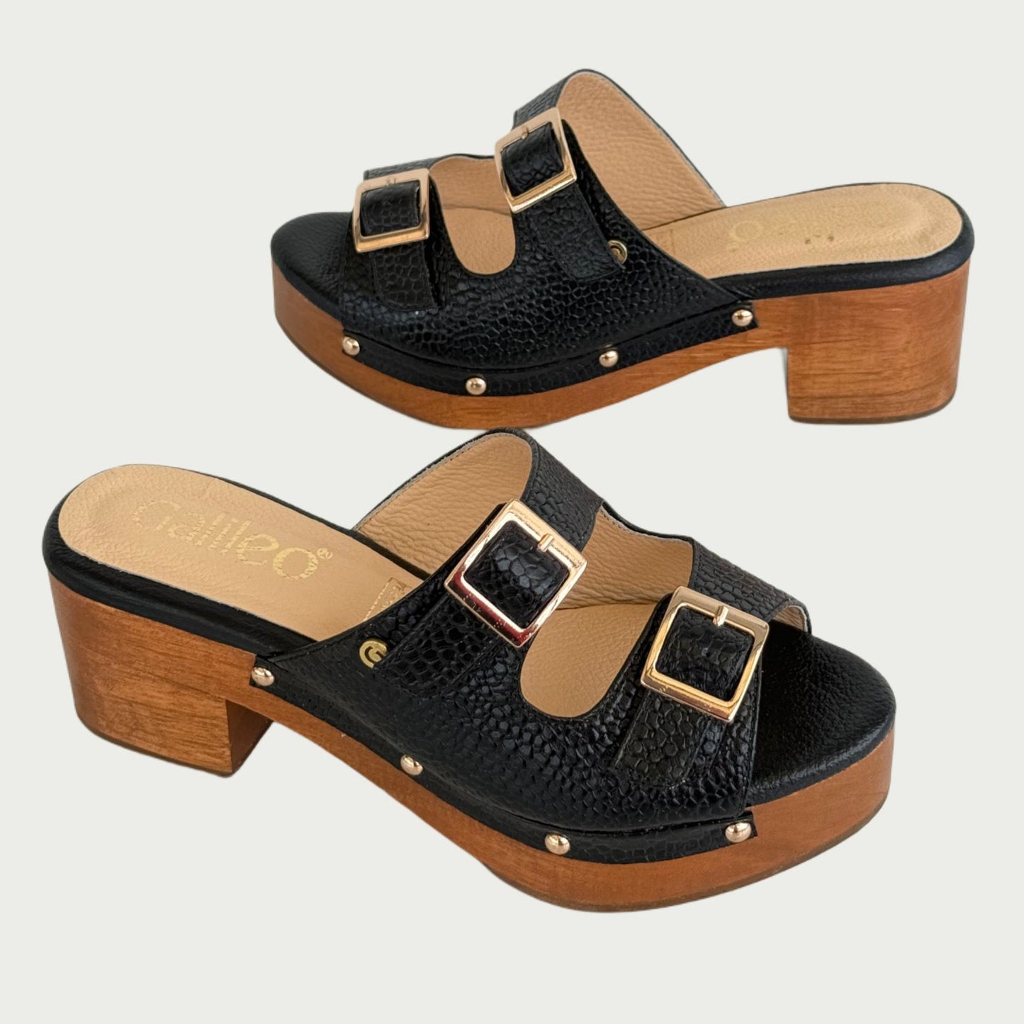 Zuecos en cuero negro x folia Ref: 1181XPNG