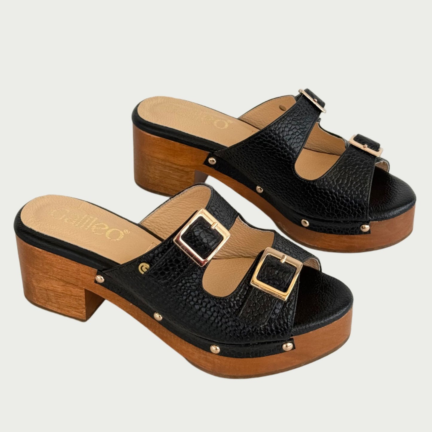 Zuecos en cuero negro x folia Ref: 1181XPNG