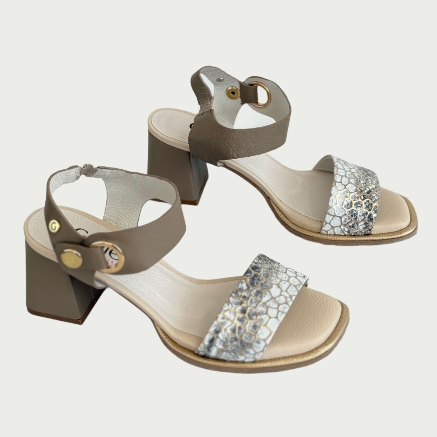 Sandalia en cuero beige x taupe Ref: 1613