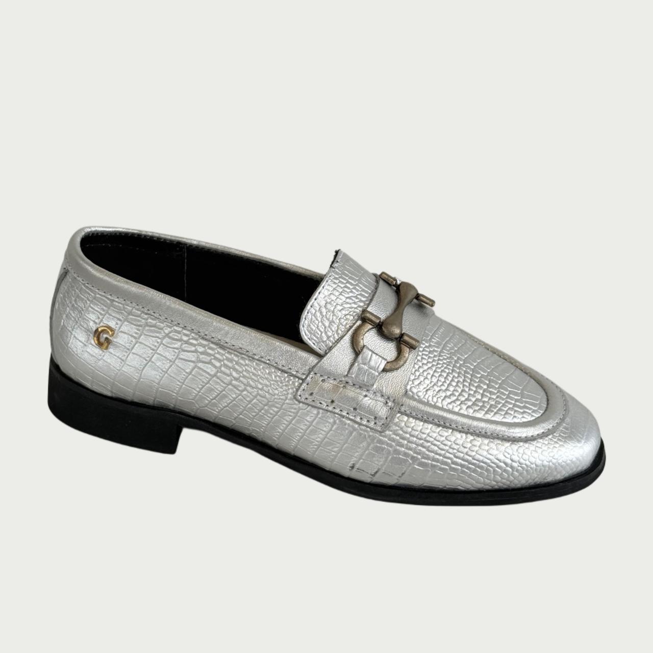 Mocasín en cuero fosil metal plata Ref: ZARA06MMP