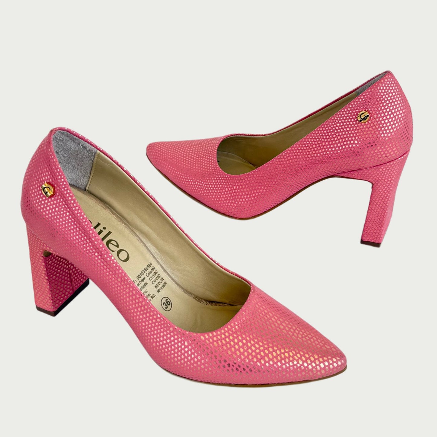 Zapatos en cuero rosado x dorado Ref: 4750NV