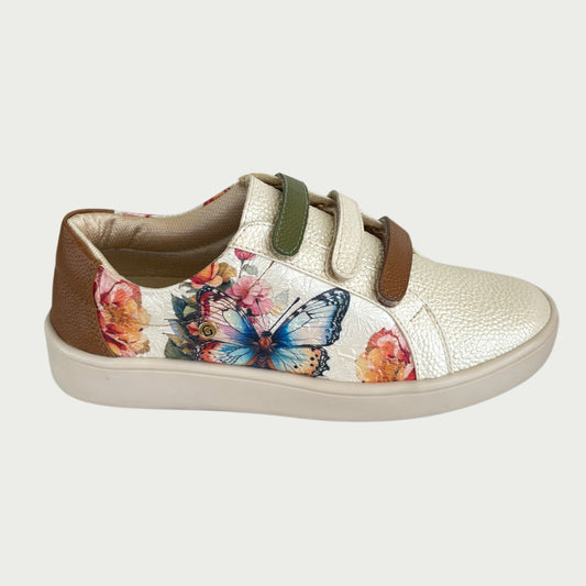 Tenis en cuero beige estampado mariposa Ref: T014APMAR