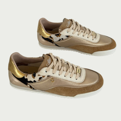 Tenis en cuero dorado x animal print Ref: Ema