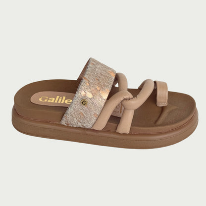Sandalias en cuero nude x pelo oro rosa Ref: 1064WPNG