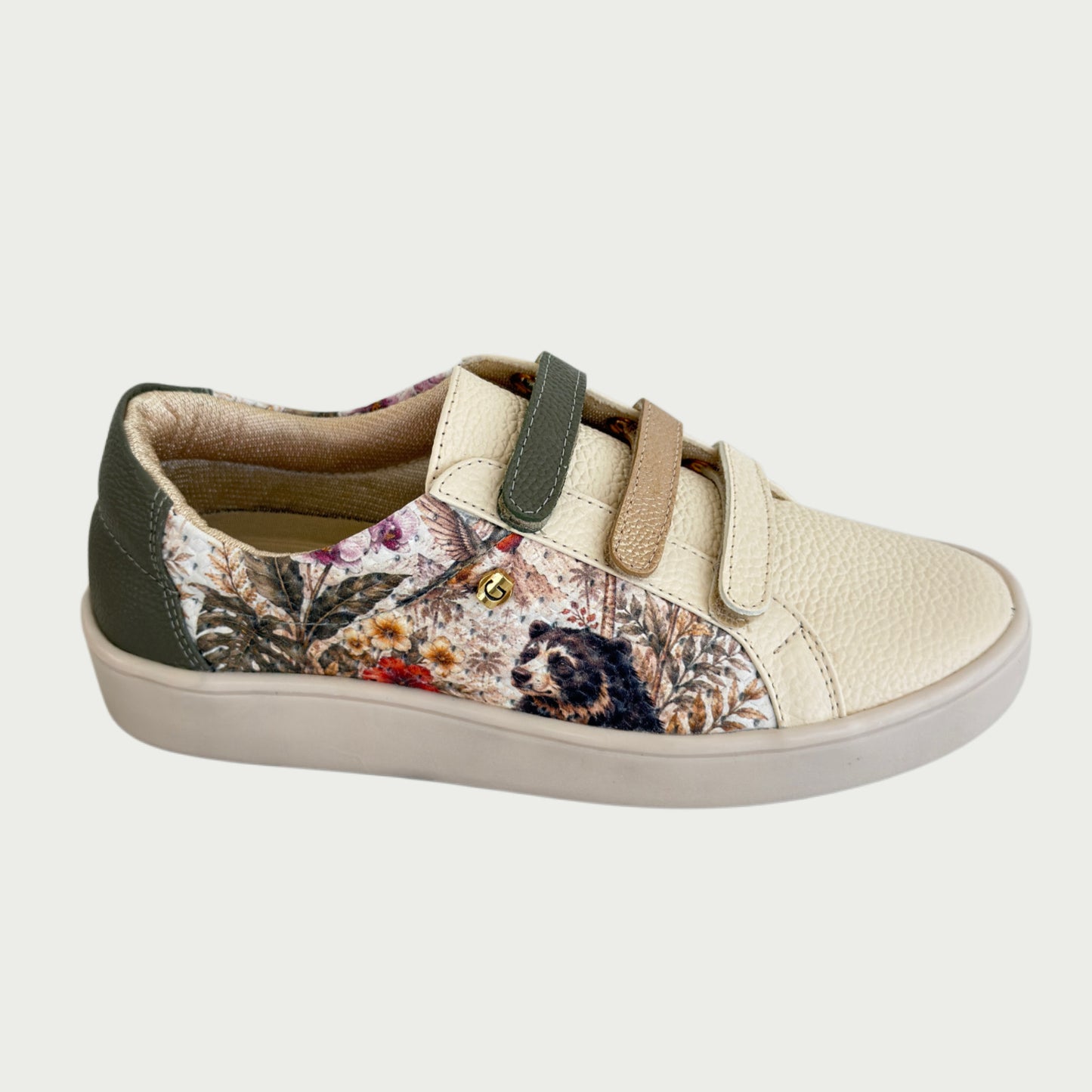 Tenis en cuero beige estampado raíces Ref: T01-4