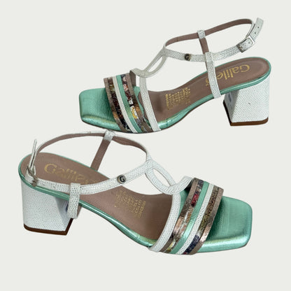 Sandalias en cuero blanco x verde multicolor Ref: 148NPFV
