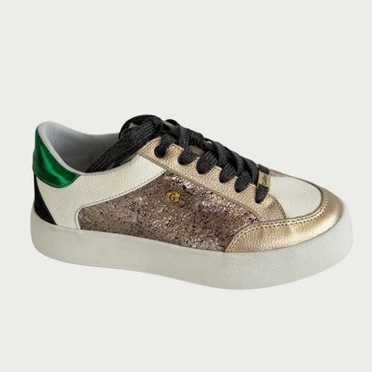 Tenis en cuero dorado x verde y negro Ref: FRANCING