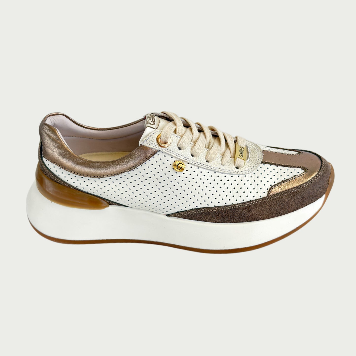 Tenis en cuero talco x bronce y café Ref: SD125ZTA