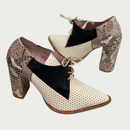 Botines en cuero beige x negro Ref: 3558NTAL6