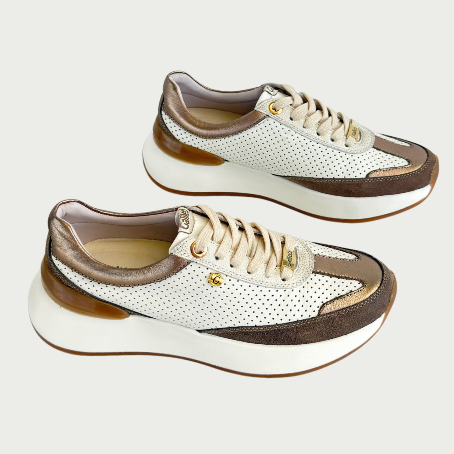 Tenis en cuero talco x bronce y café Ref: SD125ZTA