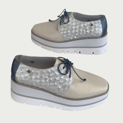 Bolicheros en cuero plata x beige Ref: 6317WPLA