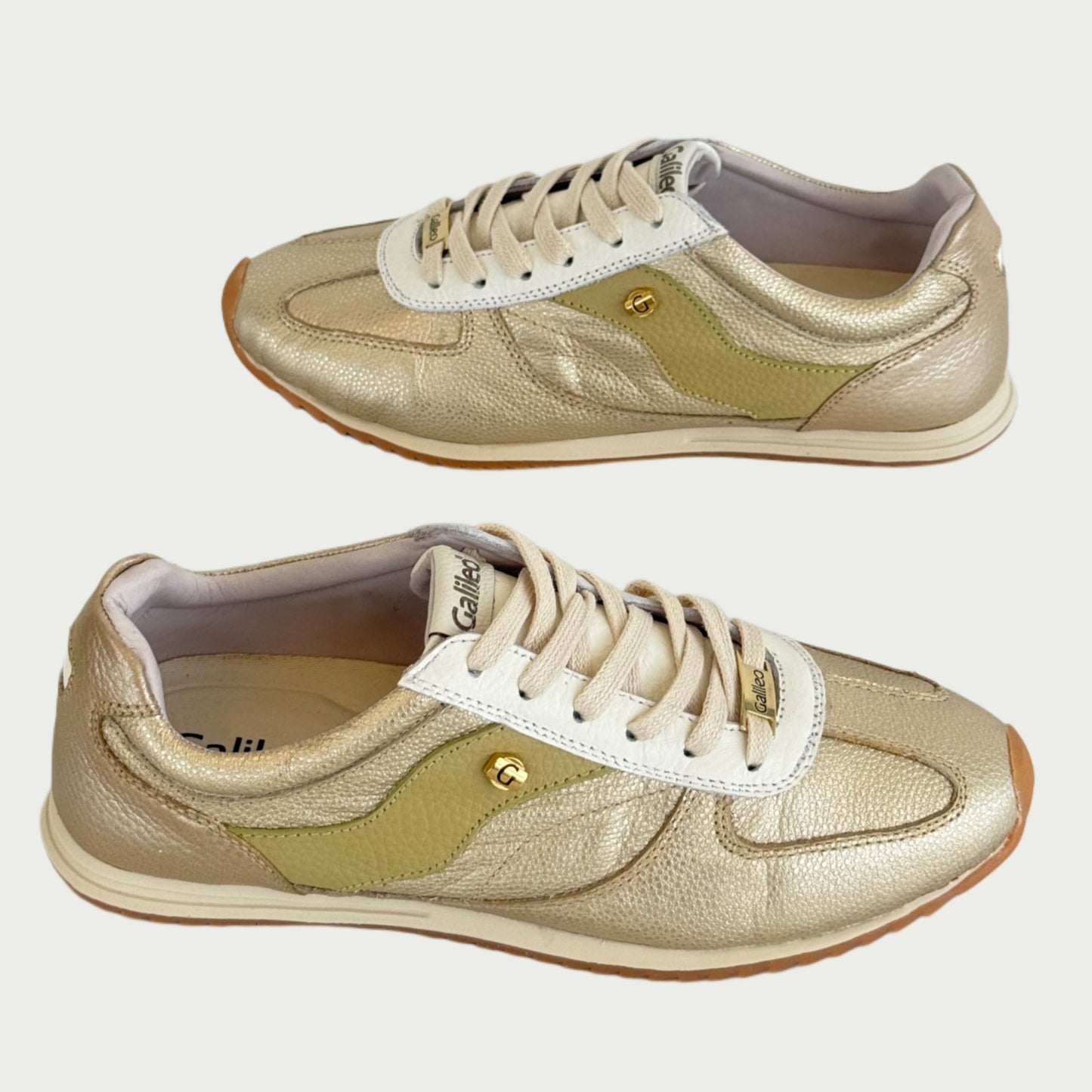 Tenis en cuero dorado x verde Ref: SD132