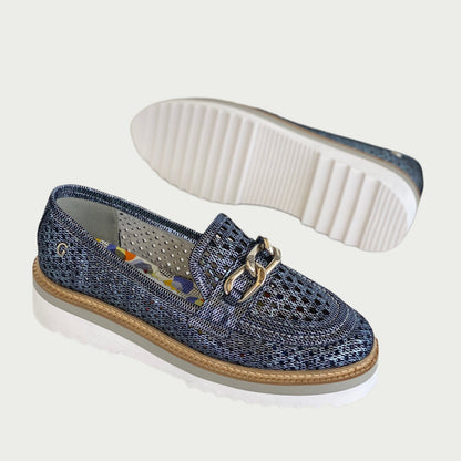Mocasines en cuero azul brillante Ref: 6143NPZ