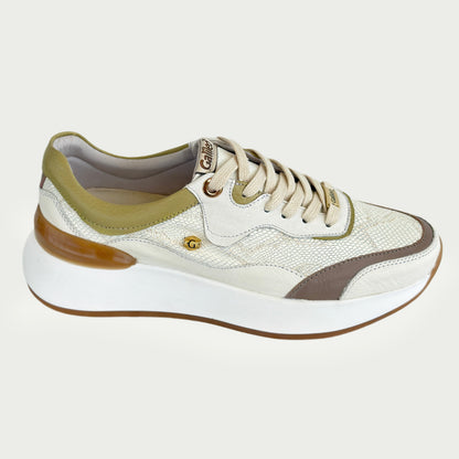 Tenis en cuero beige x mostaza Ref: SD-128