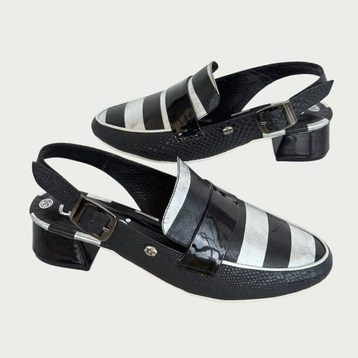 Zapatos en cuero folia negro x plata Ref: 6526APNG