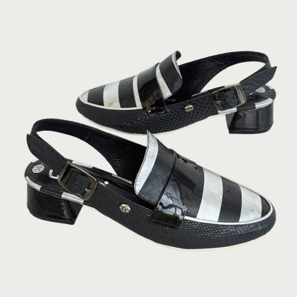 Zapatos en cuero folia negro x plata Ref: 6526APNG