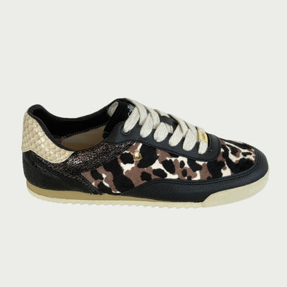 Tenis en cuero negro x animal print Ref: Ema