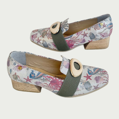 Zapatos en cuero folía estelar x verde aceituna Ref: 825