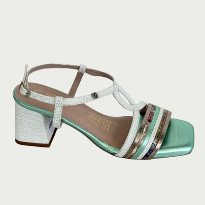 Sandalias en cuero blanco x verde multicolor Ref: 148NPFV