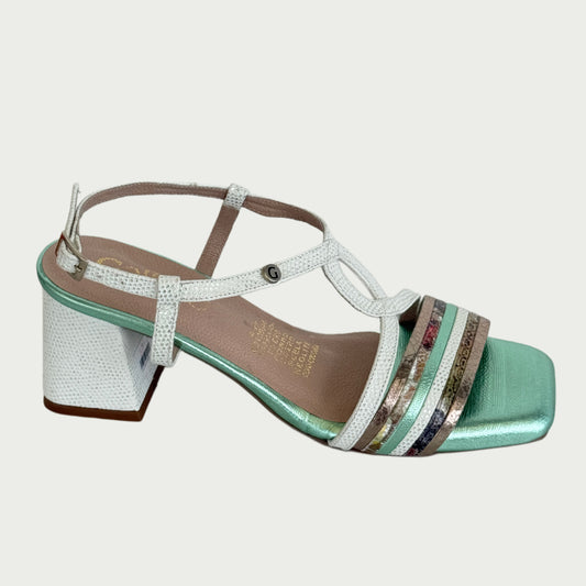 Sandalias en cuero blanco x verde multicolor Ref: 148NPFV