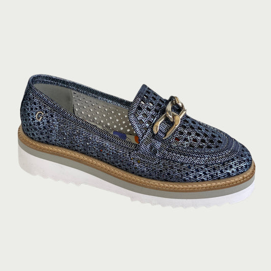 Mocasines en cuero azul brillante Ref: 6143NPZ